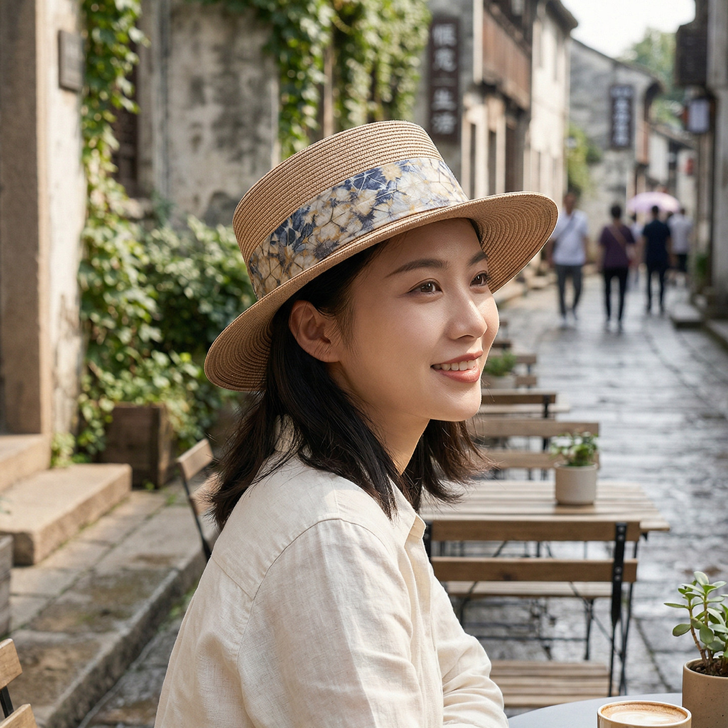 稀你猫平顶草帽女夏天沙滩遮阳帽