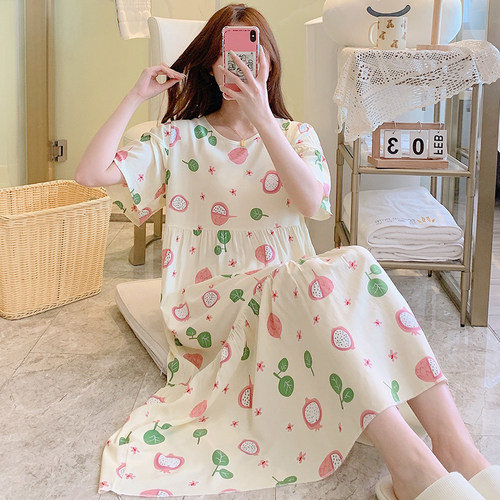 甜美小清新棉绸睡裙女p夏季睡衣家居服凉感可外穿绵绸加长款洋装