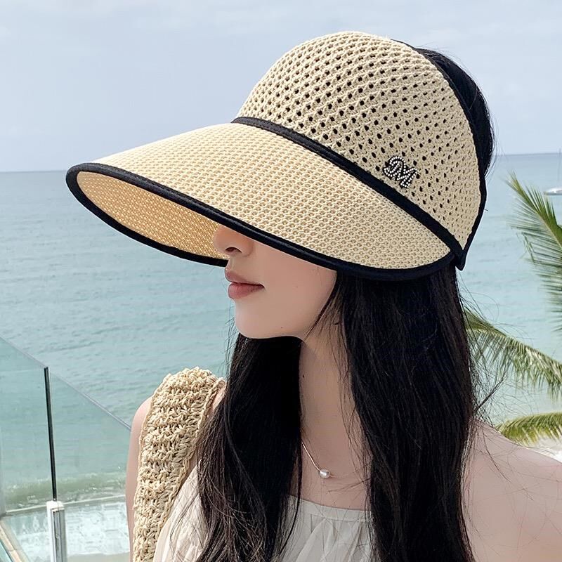 夏天中老年人帽子女士妈妈遮阳帽遮脸防晒透O气薄款大檐空顶太阳