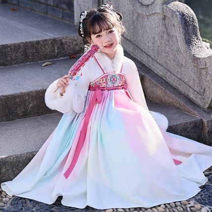 汉服女童冬季2025新款小女孩国风E公主加绒连衣裙儿童古装秋冬裙