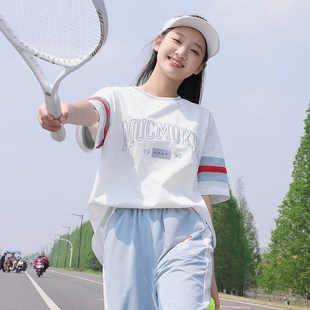 雪诗恋纯棉夏季 圆领T恤初中高中学生少女上衣 新l款 休闲绣花短袖