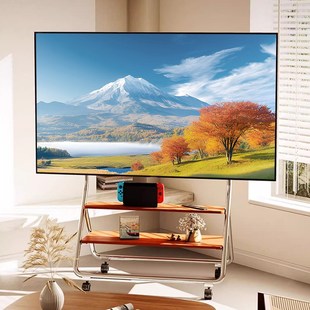 75英寸家用简约推车 轻奢实木电视机支架可移动落地x不锈钢带轮65