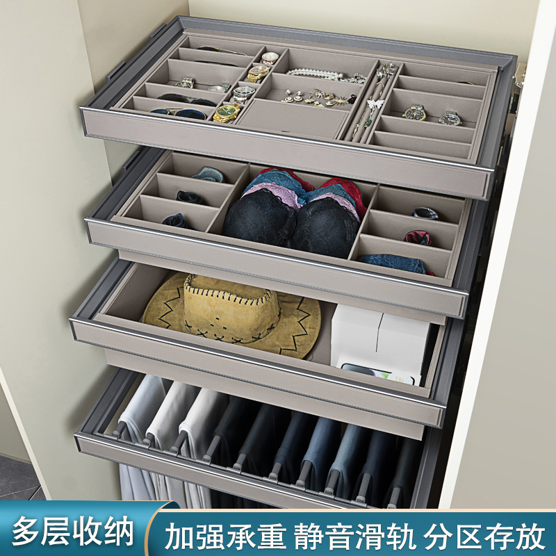 衣柜拉篮可伸缩多功能裤架滑轨家用衣帽间抽拉五金配件皮革首饰