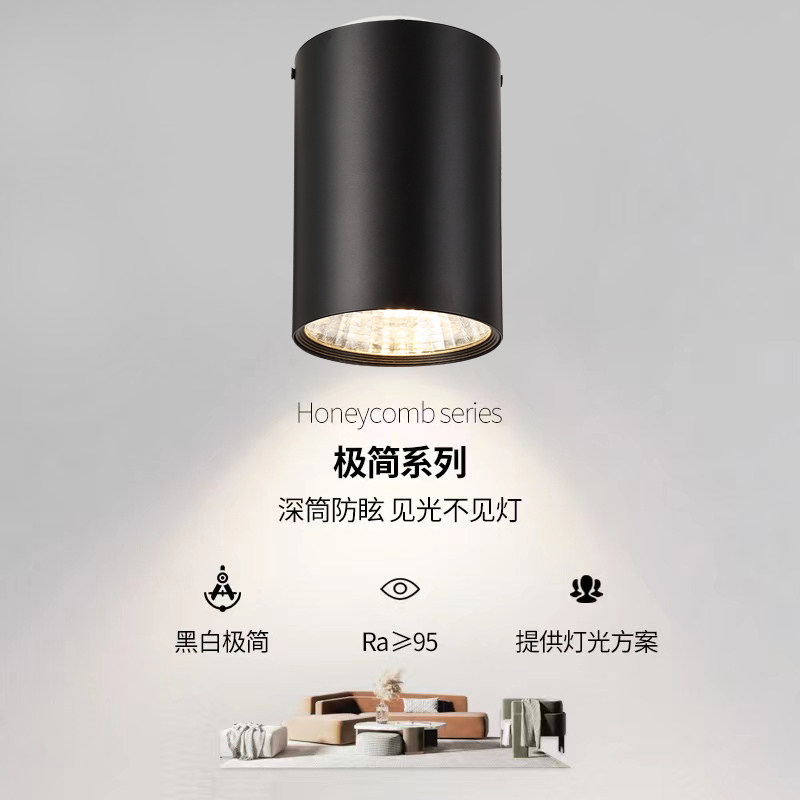 led射灯明装筒灯防眩目全光谱长筒吊线聚光射灯免开孔客厅吸顶灯,家装灯饰光源,明装筒灯,淘宝优惠券,粉丝福利购,淘宝优惠卷