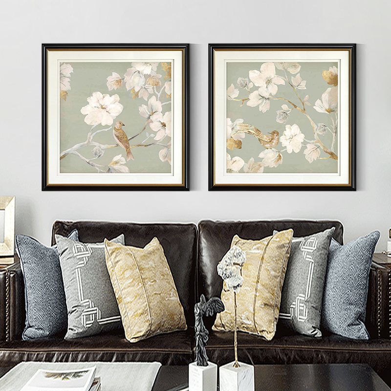 实木边框客厅装饰l画大气花卉现代简美挂画卧室床头美式沙发墙壁图片