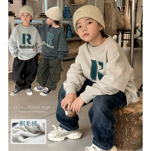 源源家童装2023新款男童卫衣儿童假两件秋冬款宝宝加Y绒上衣时髦