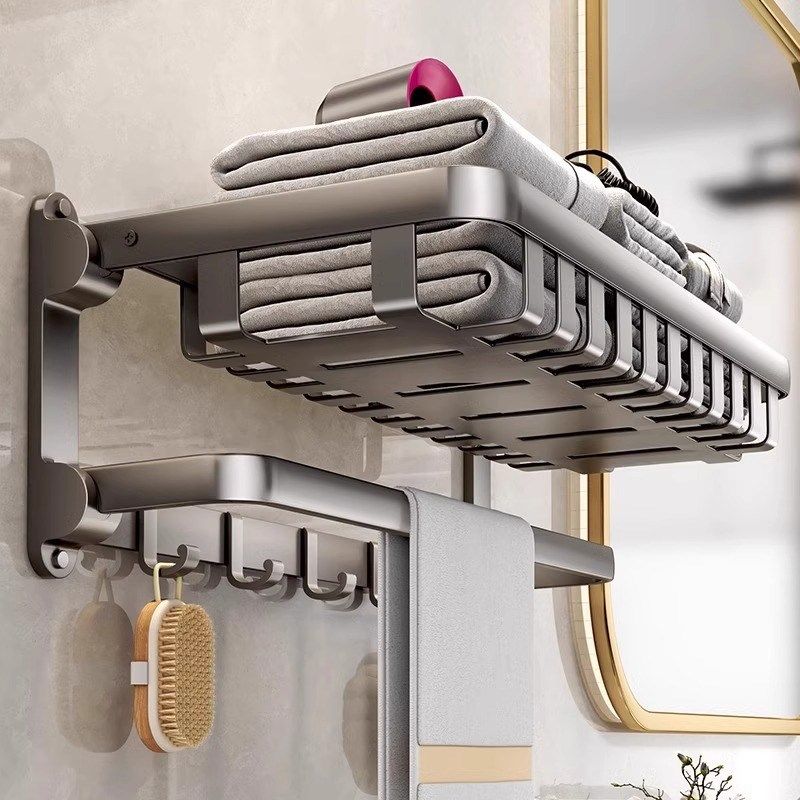 枪灰太空铝毛巾架浴巾架折叠免打孔卫生间洗手间浴室厕所置物架,家装主材,智能毛巾架/浴巾架,淘宝优惠券,粉丝福利购,淘宝优惠卷