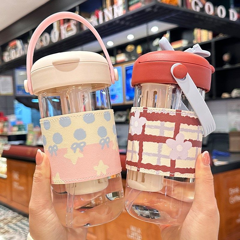 水杯玻璃杯女高颜值2025新款吸管水杯泡茶水分离便携随手咖啡杯子,餐饮具,玻璃杯,淘宝优惠券,粉丝福利购,淘宝优惠卷