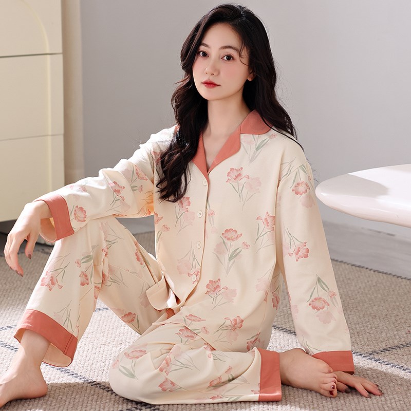 女士睡衣春秋季纯棉长袖长裤全棉2024新款中年妈S妈秋款家居服套