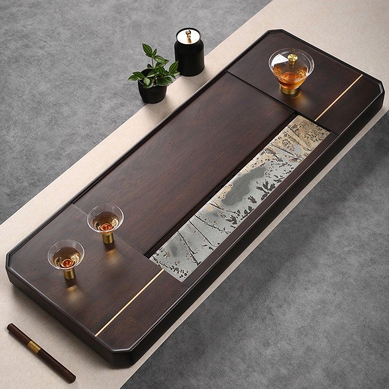 乌檀木茶盘实木家用天然整块黑棕原木茶台镶嵌国画石茶海轻奢简约,餐饮具,茶盘,淘宝优惠券,粉丝福利购,淘宝优惠卷