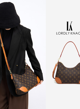LK轻奢包包单肩老花牛角包2026新款小众腋下包通勤高级感斜挎包女