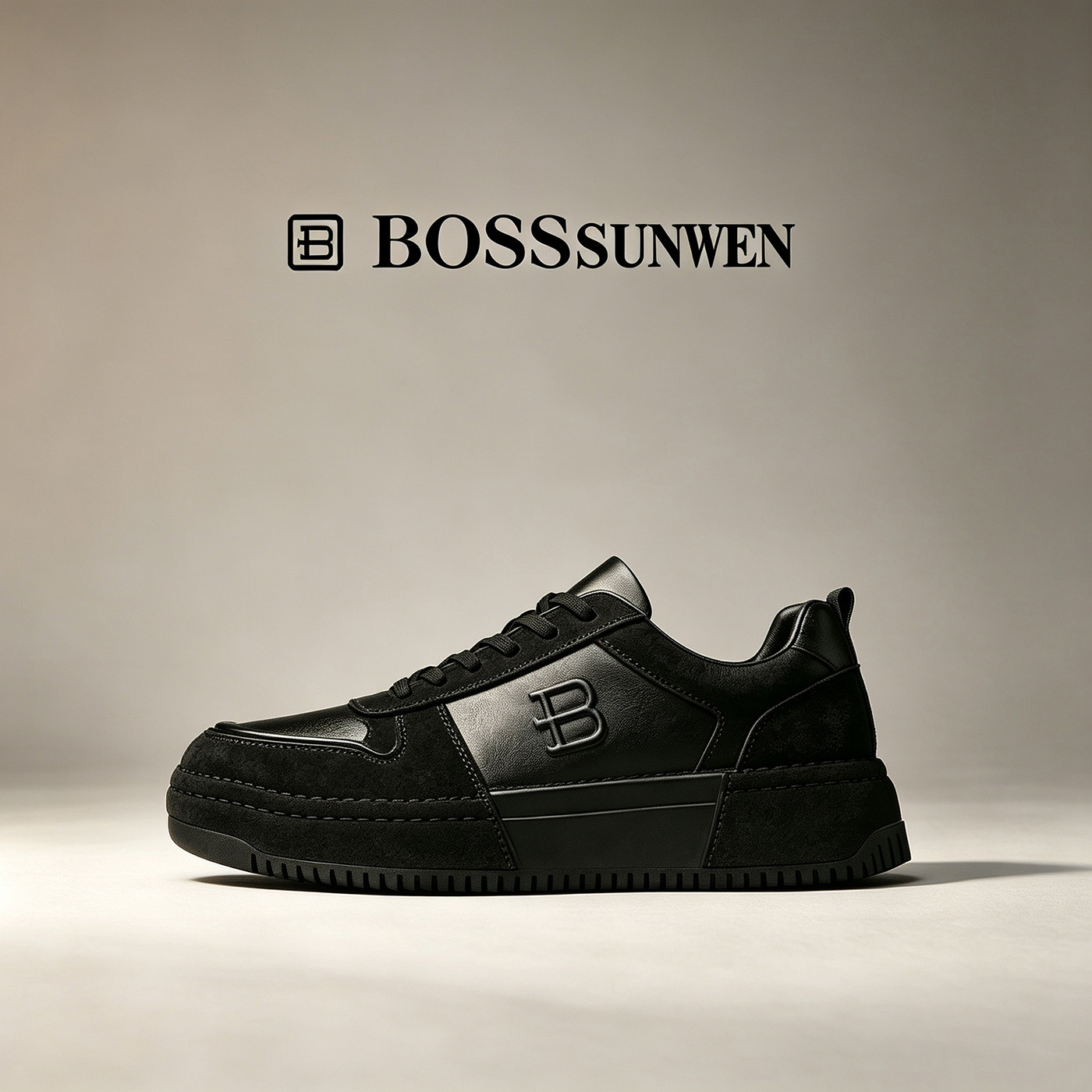 BOSSSUNWEN博斯绅威男鞋2026新款百搭增高真皮男士休闲轻奢板鞋子