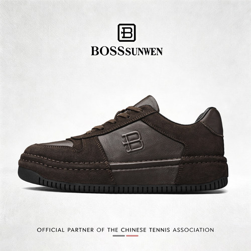 BOSSSUNWEN牛皮厚底轻奢板鞋男