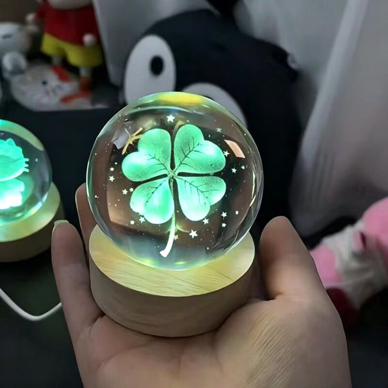 发光四叶草水晶球小夜灯生日礼物图片