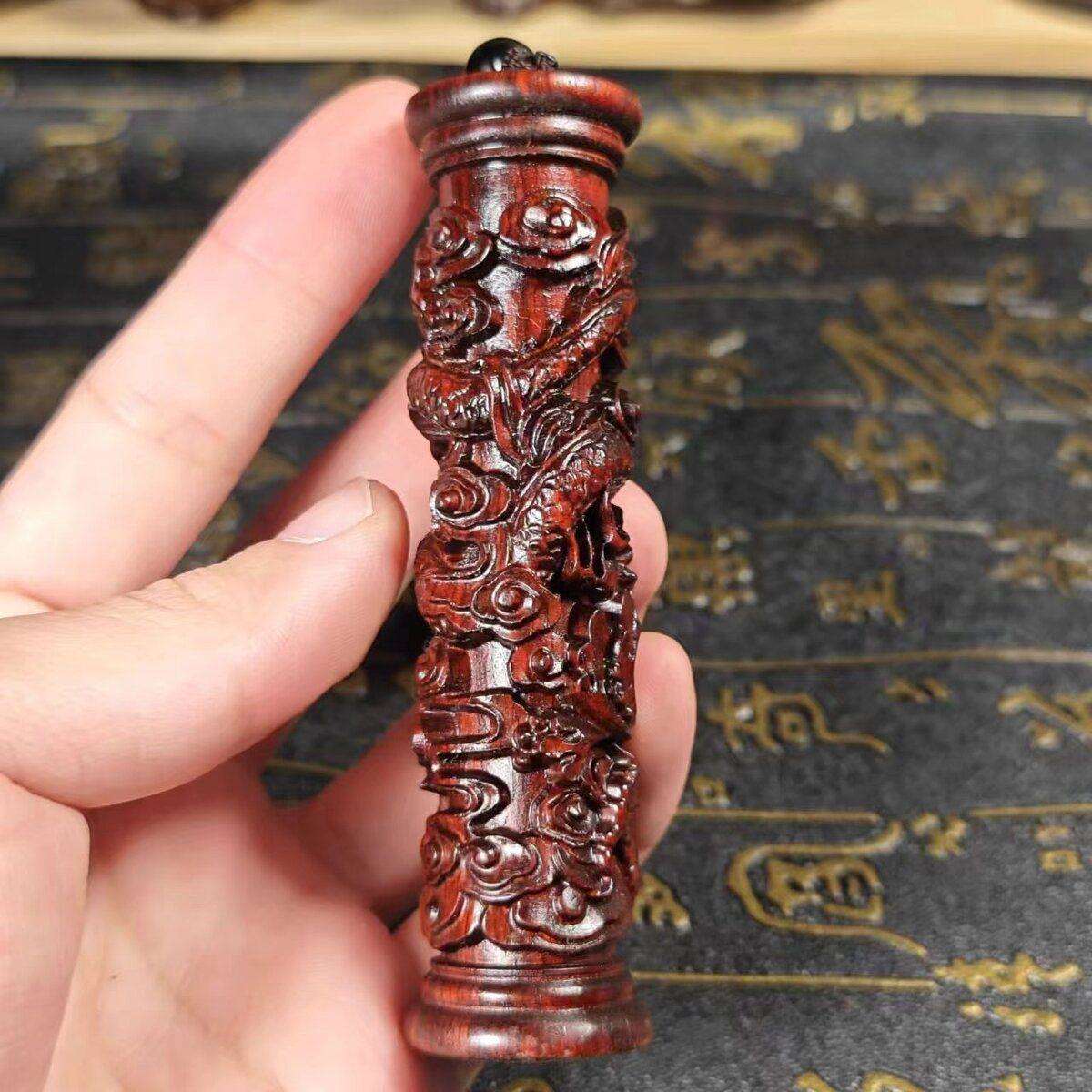 10厘工米小檀叶010紫饰木精雕生肖龙实心艺品手把盘龙柱客厅家居