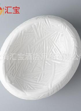 9.5创寸旦中空鸟巢陶HBT69050保温碗出口西餐意餐具瓷形碗浮雕纹