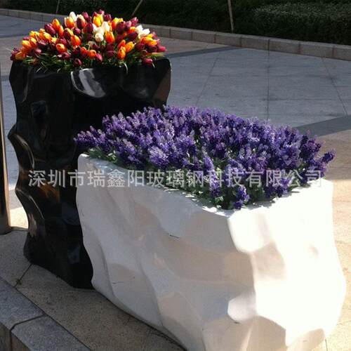 璃钢花盆户外001合车站美陈椭圆FRP落组地花钵种玻植池花简约盆