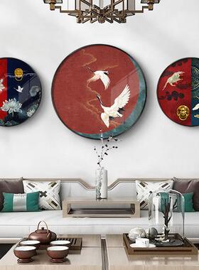 古风仙鹤形圆禅意饰画民宿酒店办装公室中国风走廊XVQ玄过道挂画