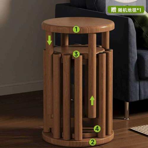 实木凳子可叠放家用叠叠乐带滑轮收纳堆叠凳客人备用凳新中式圆凳