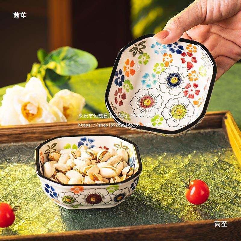 手碟绘方碟家用蘸料复古小碟子吐碟调ZBN料碟小骨吃盘子酱碟小菜