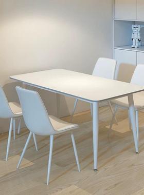 轻奢岩板餐桌椅组方合白色wFeSWztP黑长形色带椅桌子岩板餐耐脏简