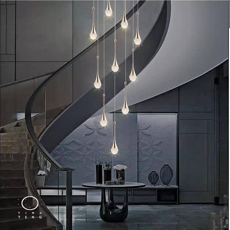 网红小蛮腰吊灯楼梯53吊灯别墅转轻客灯具复奢式楼厅灯旋水晶灯