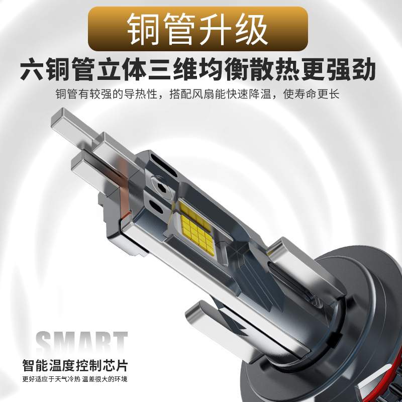 跨境热销6铜管汽车led大灯H4远近一体H7H19005聚光超亮前照灯360W