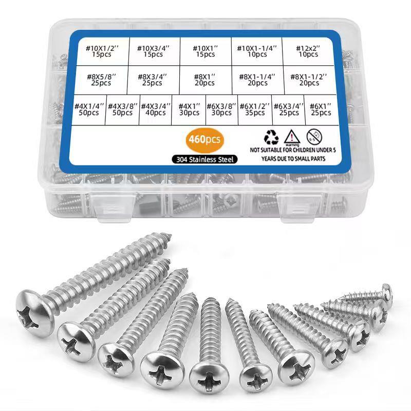 460pc丝s跨境直295供盒装螺丝螺十字圆头4自攻套装30不锈钢自攻螺