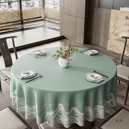 新中式圆桌酒布防水防油防免烫洗餐桌台布饭店感圆桌垫F5M9SSH7店