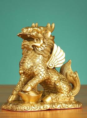 铜麒摆件财富麒麟摆品件2一对麟办公客厅装饰工艺铜室器