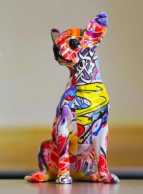 跨境新品炫彩树吉娃娃RDW1006动物家摆居客厅电视柜斗牛件犬小狗