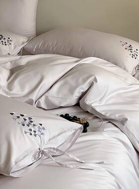 01IDM0S高支四件套少女花感紫色刺绣纯棉床单床笠卉提花长绒棉