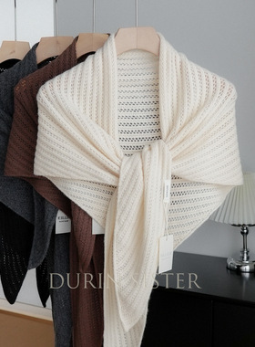 精选澳洲WOOL100%针织三角巾披肩女秋冬季新款加大款多功能围巾女