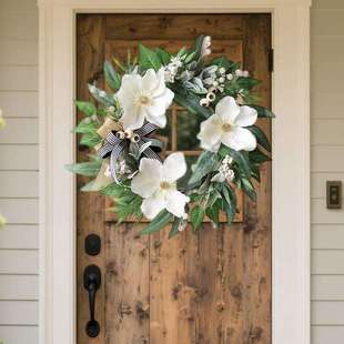 跨境人造仿真花前门欢迎门牌花环 仿真浆果桉树叶婚礼装饰门挂