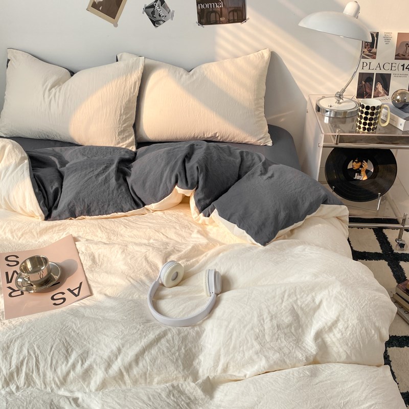 四件套床单被套被罩纯色简约学生宿舍水洗棉床笠男三件套床上用品