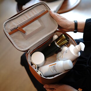 鹿小姐头层牛皮高级感实用洗漱包真皮旅行便携大容量化妆包收纳包