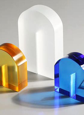 现代极简意式轻奢家居书柜书架书靠书档书立几何拱门水晶装饰摆件