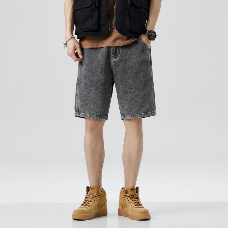 复古牛仔短裤男夏季薄款烟灰色直筒中裤2025新款潮流大码五分裤子