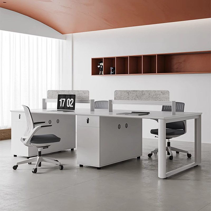 办公桌简约现代办公室屏风卡位工位四4六6人位白色职员桌椅员工位