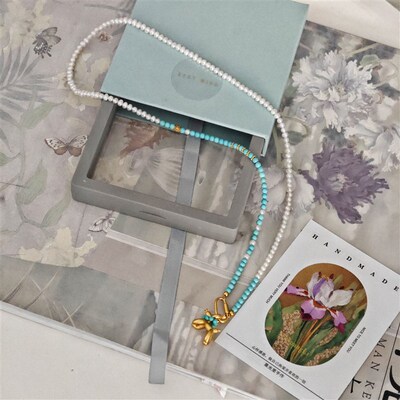 天然淡水珍珠绿松石气球狗项链可拆卸万能扣项链女长款毛衣链女