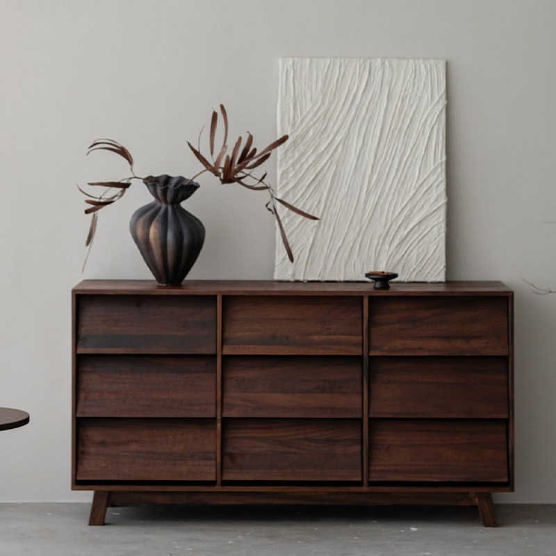 润家家居侘寂风复古实木九斗柜收纳柜中古风客厅抽屉餐边柜储物柜