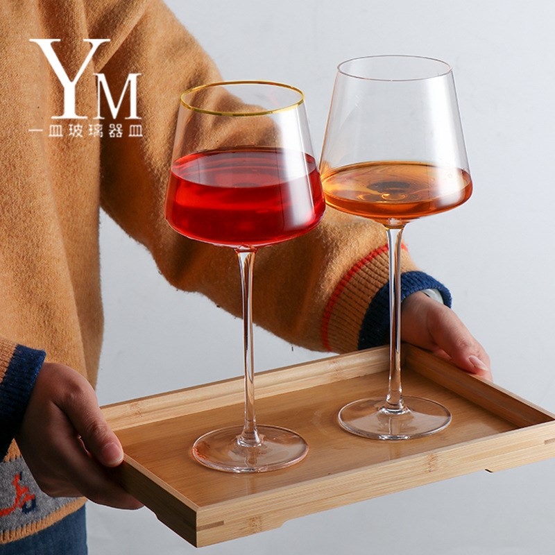 欧式玻璃红酒杯  创意水晶金边高脚杯棱角红酒杯葡萄酒杯酒具礼品