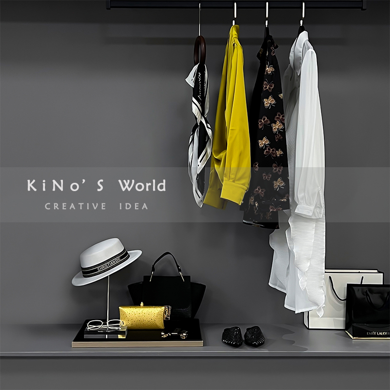 北欧轻奢衣帽间摆件样板间黄色系衣柜软装样板房衣橱服饰鞋包装饰