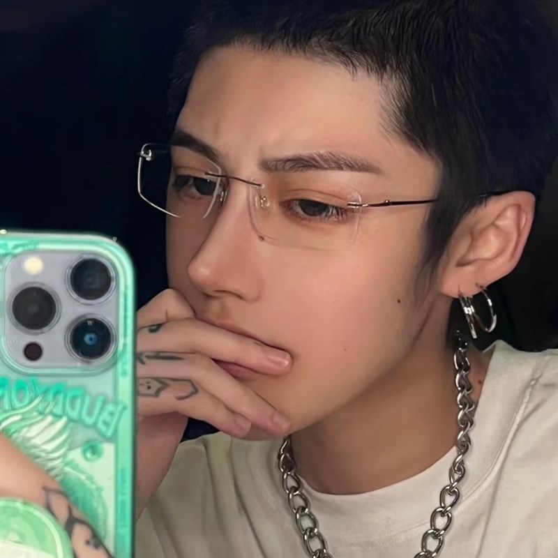 值得入手斯文败类细丝无框窄长方形男士拍照平光眼镜近视度数架轻