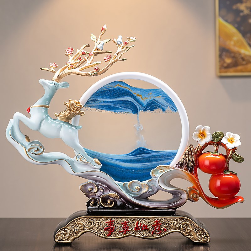 创意流沙画事事如意招财摆件玄关电视柜装M饰品办公室乔迁开业礼