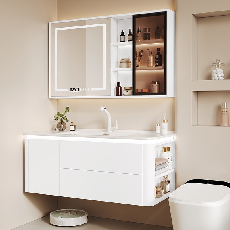 简约智能实木马桶浴室柜组合小户型卫生间洗手脸陶瓷一体盆洗漱台