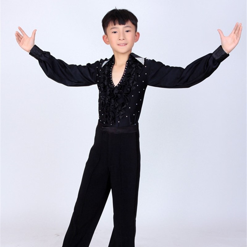 新款少儿拉丁舞比赛表演服男童拉丁舞服Q装男士拉丁表演服