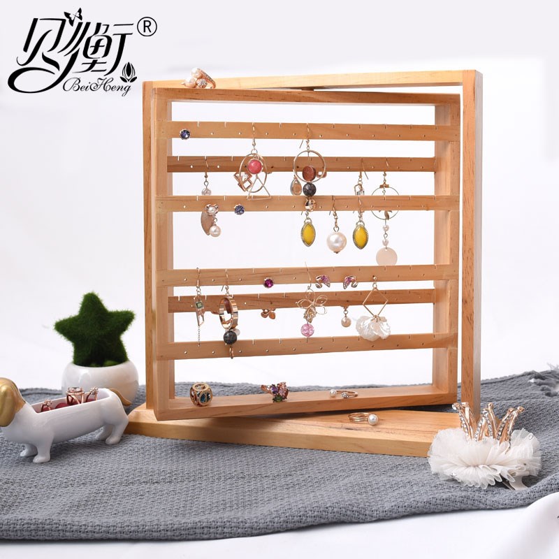 实木首饰架旋转耳环展示架项链手链饰品架子珠宝陈列道具收纳挂件