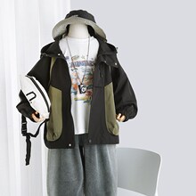 男童2024春秋款新款户外连帽冲B锋衣男孩拉链夹克衫风衣儿童外套