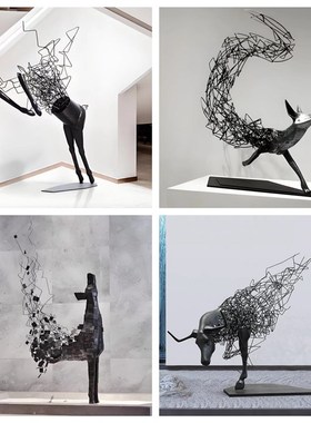 镂空铁艺鹿雕塑酒店大堂艺术摆件足浴店样板间售楼部动物麋鹿装饰